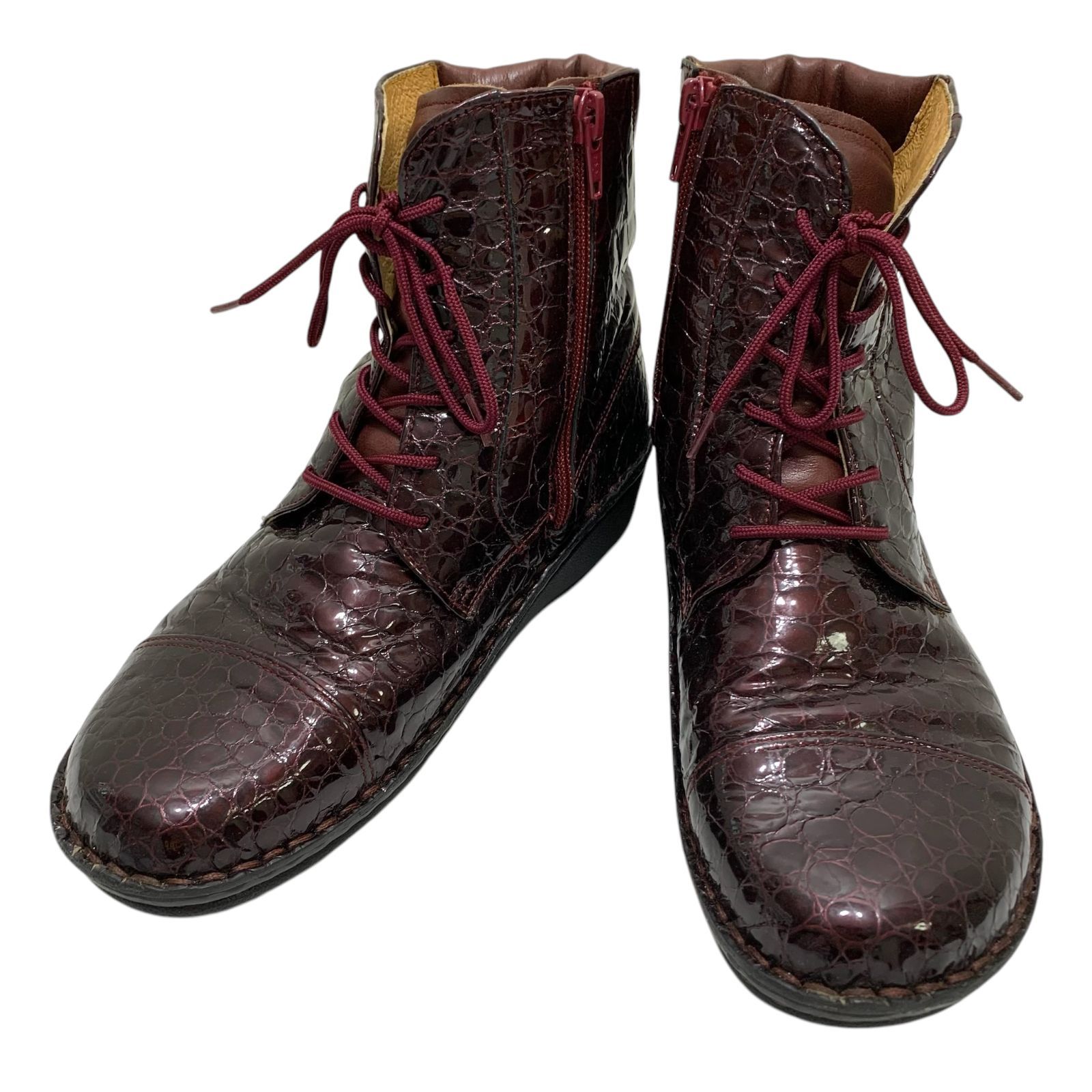 【H.P.S】レザーブーツ レースアップ サイドジップ 24.5 美品 健康靴 美品】エッチ・ピー・エス H.P.S. (24) レースアップブーツ サイド