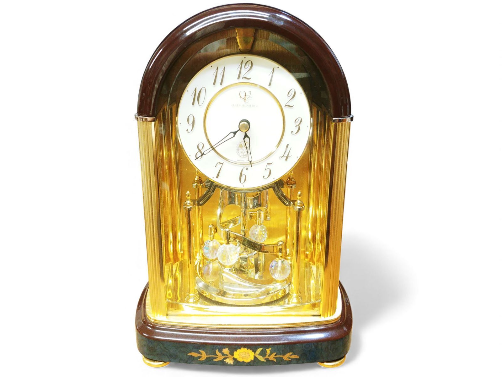 動作確認OK クイーンエリザベス2（木枠 イタリア製・象嵌）RHYTHM株式