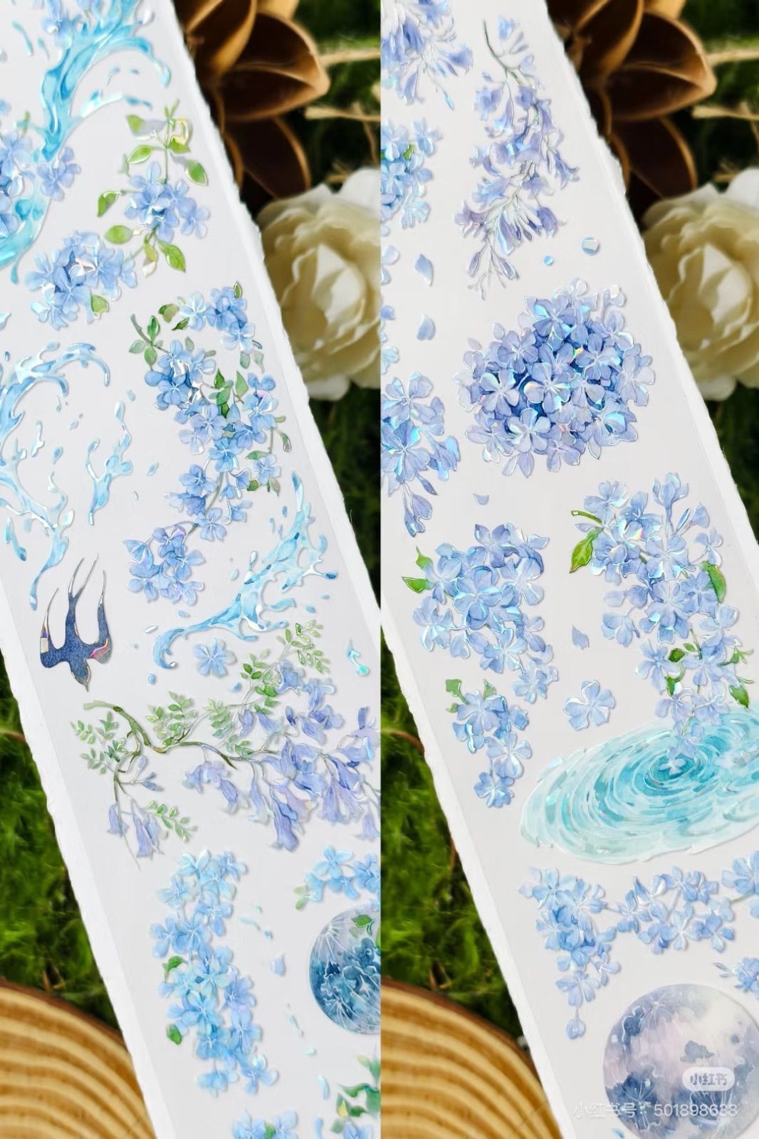 8848】海外 マステ 3/5/巻 貝殻光マスキングテープ お花 ツバメ 月