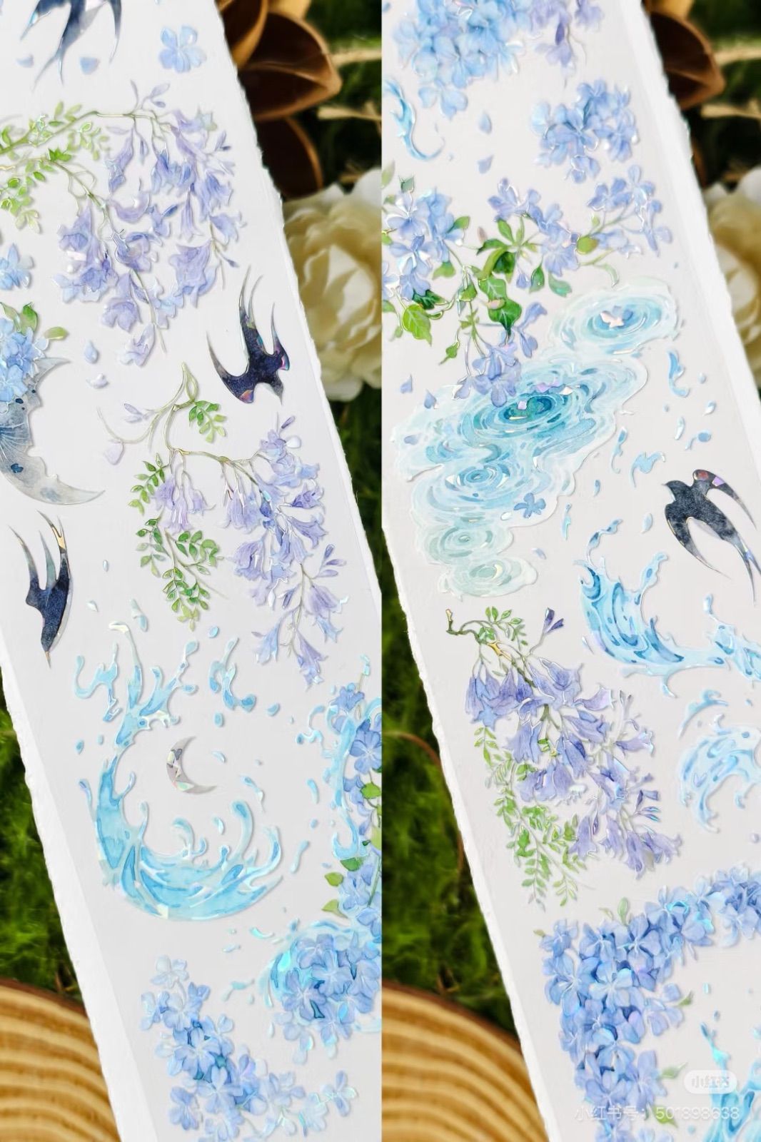 8848】海外 マステ 3/5/巻 貝殻光マスキングテープ お花 ツバメ 月