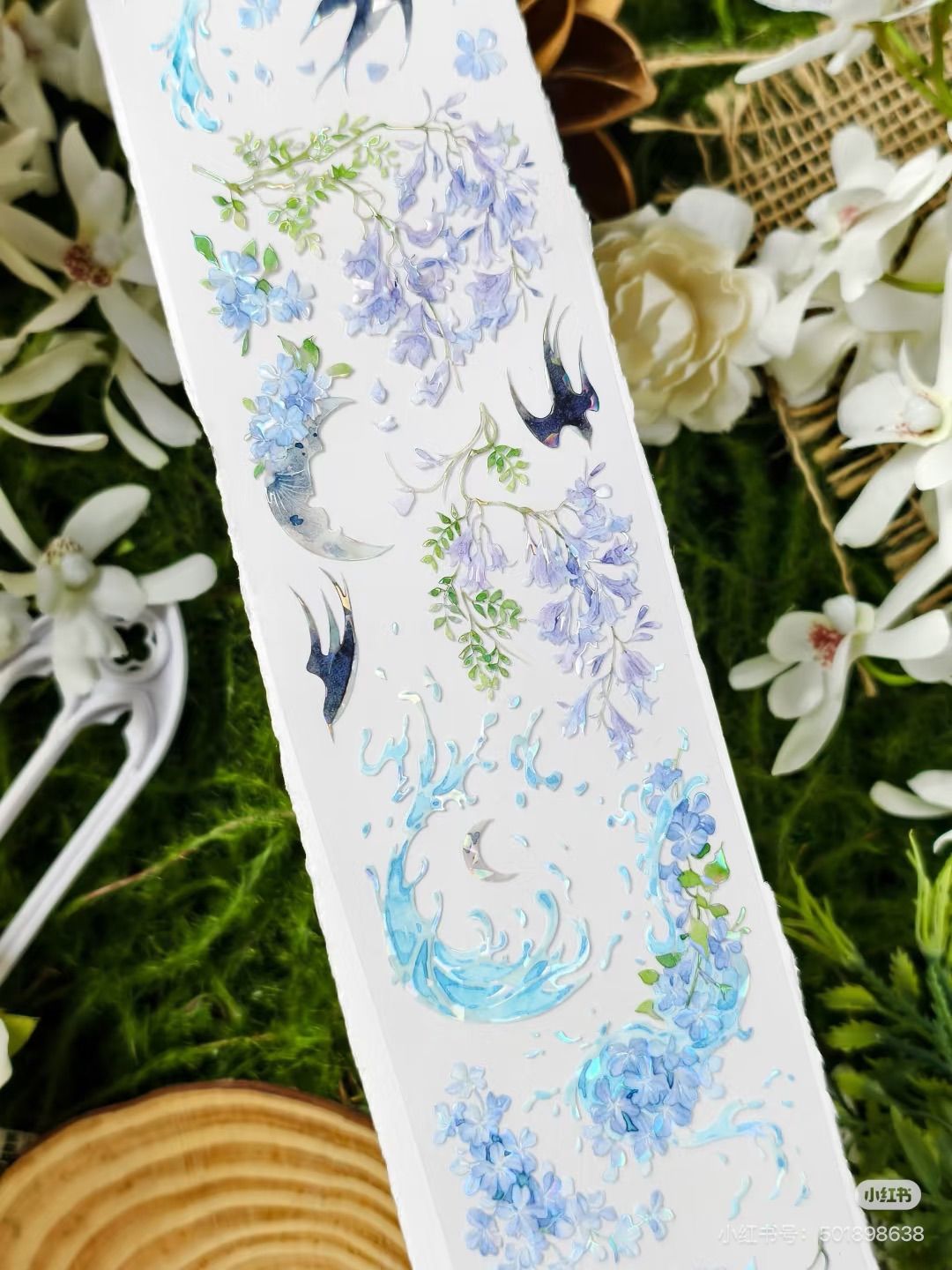 8848】海外 マステ 3/5/巻 貝殻光マスキングテープ お花 ツバメ 月