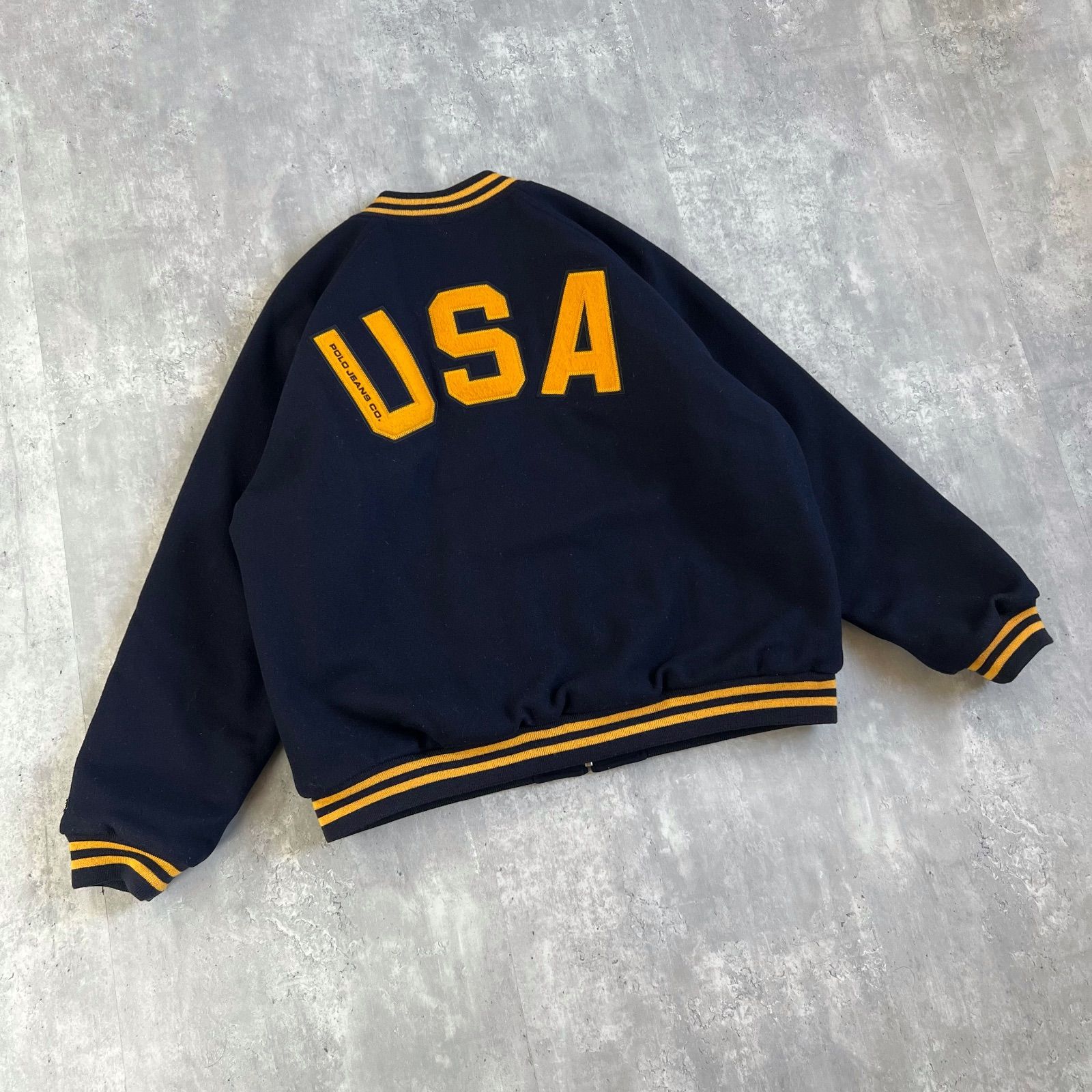 美品 90s ラルフローレン POLO JEANS ウールスタジャン 紺 美品 90s