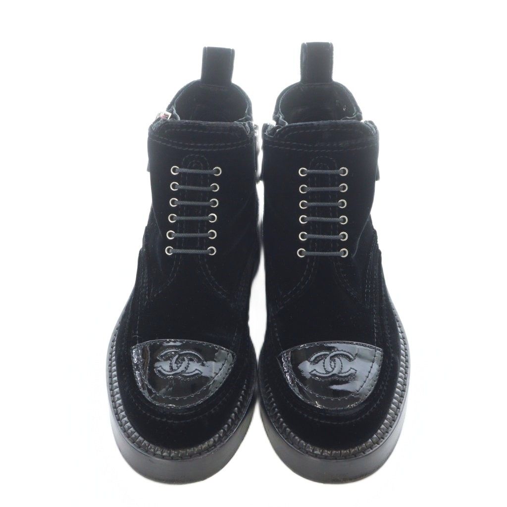 シャネル CHANEL 15B ココマーク レースアップ ショートブーツ 37 24cm
