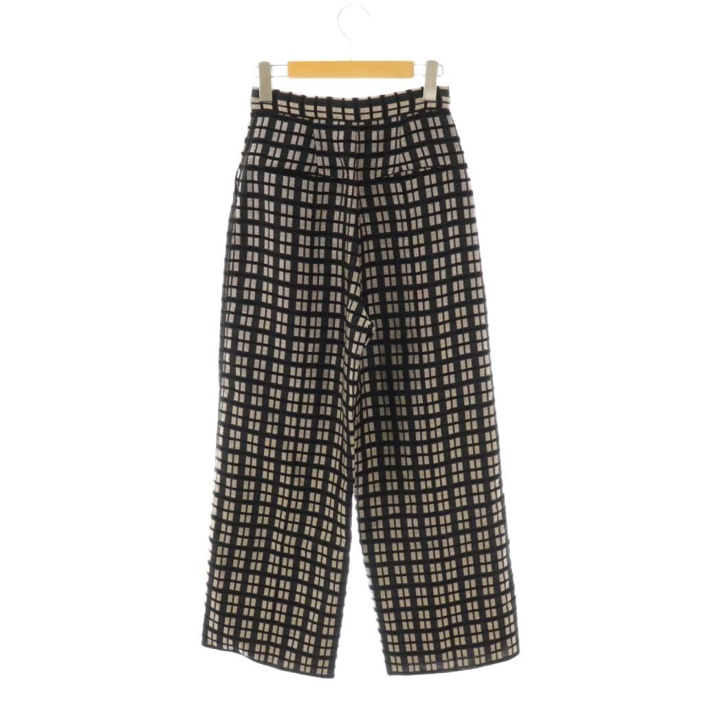 トゥデイフル Geometric Jacquard Trousers パンツ ストレート ジッパーフライ チェック 36 黒 ベージュ NR OS