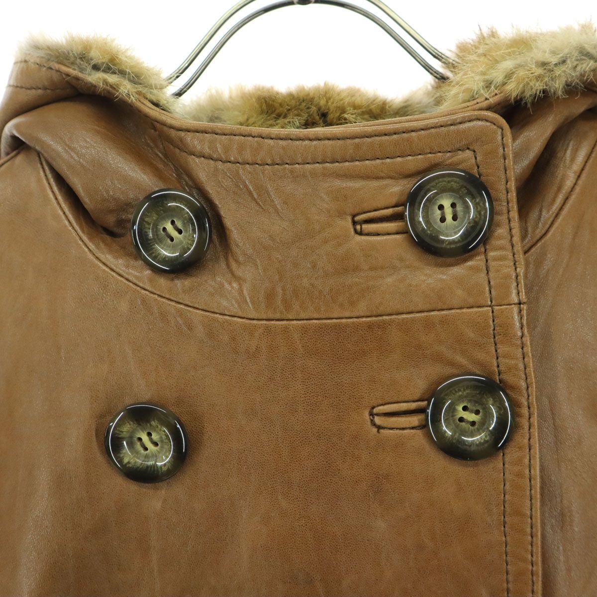 GRACE CONTINENTAL グレースコンチネンタル 長袖 フード付き レザーコート 36 ブラウン 羊革 レディース GRACE CONTINENTAL グレースコンチネンタル 長袖 フード付き レザー