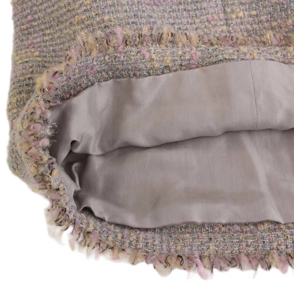 シャネル CHANEL ツイードスカート ひざ丈 ウール 38 グレー ピンク