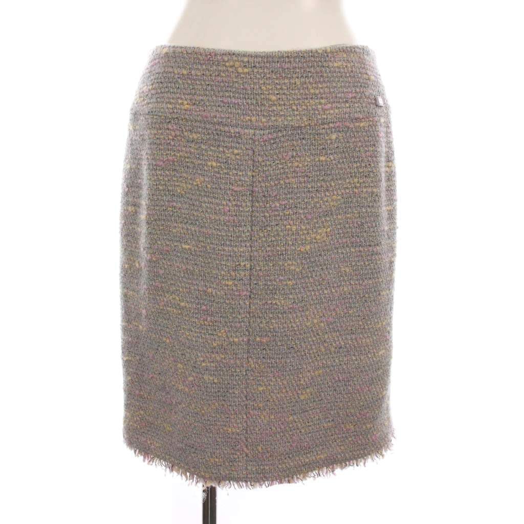 CHANEL ツイード ひざ丈スカート　38 シャネル CHANEL ツイードスカート ひざ丈 ウール 38 グレー ピンク