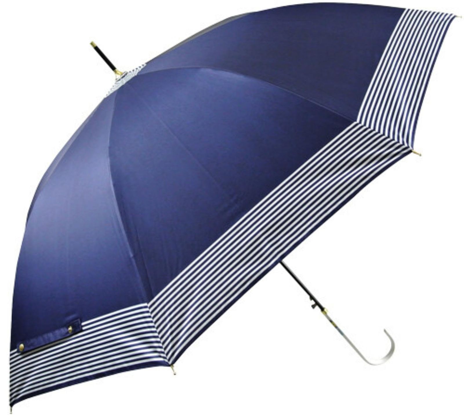 【人気商品】紺 ボーダー おしゃれ ジャンプ傘 ワンタッチ グラスファイバー親骨 耐風 丈夫 軽量 遮熱 一級遮光 内側特殊コーティング UPF50+ UＶカット100 58cm レディース 晴雨兼用 日傘 長傘 S