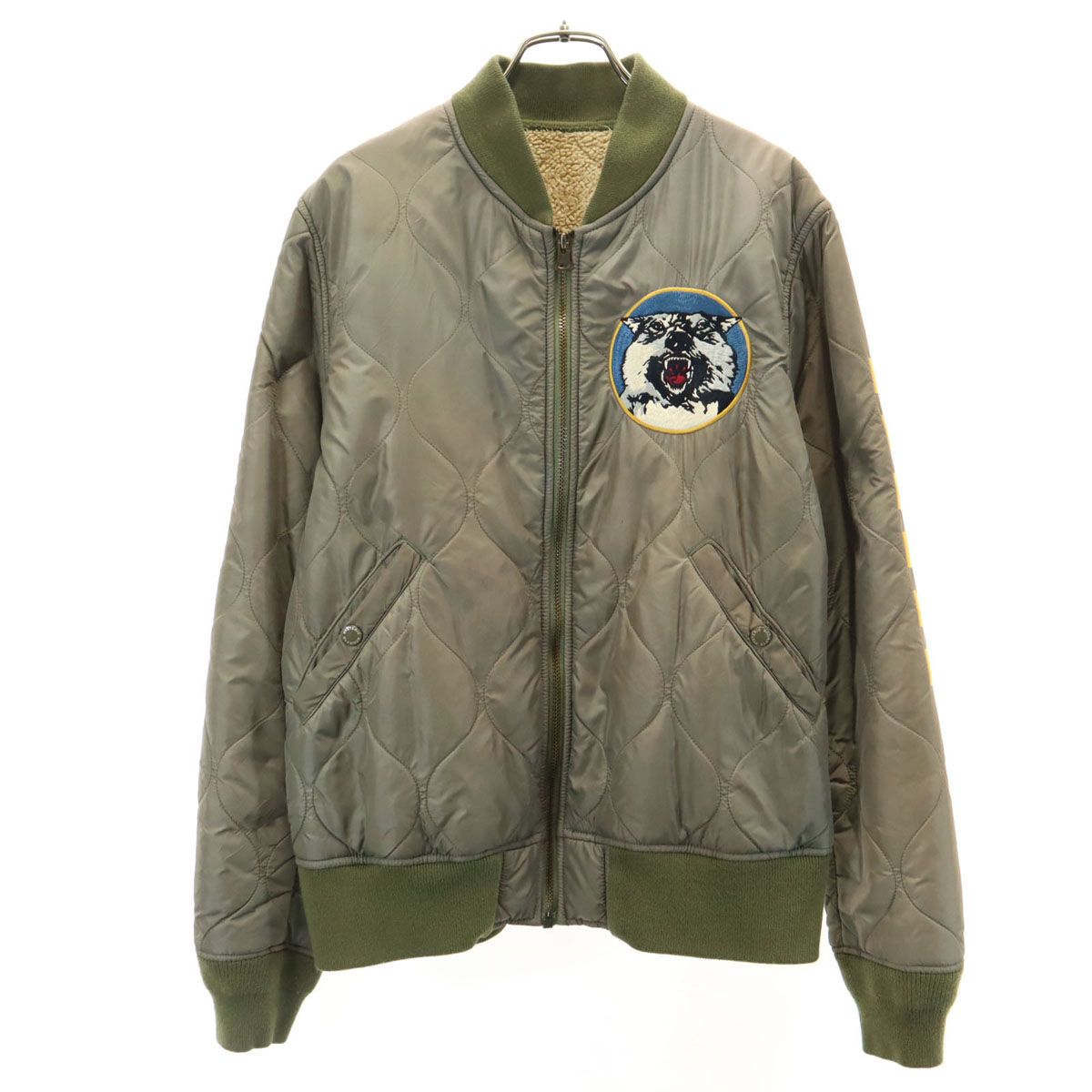 HYSTERIC GLAMOUR ヒステリックグラマー 日本製 ワッペン キルティング ブルゾン M カーキ系 メンズ 古着