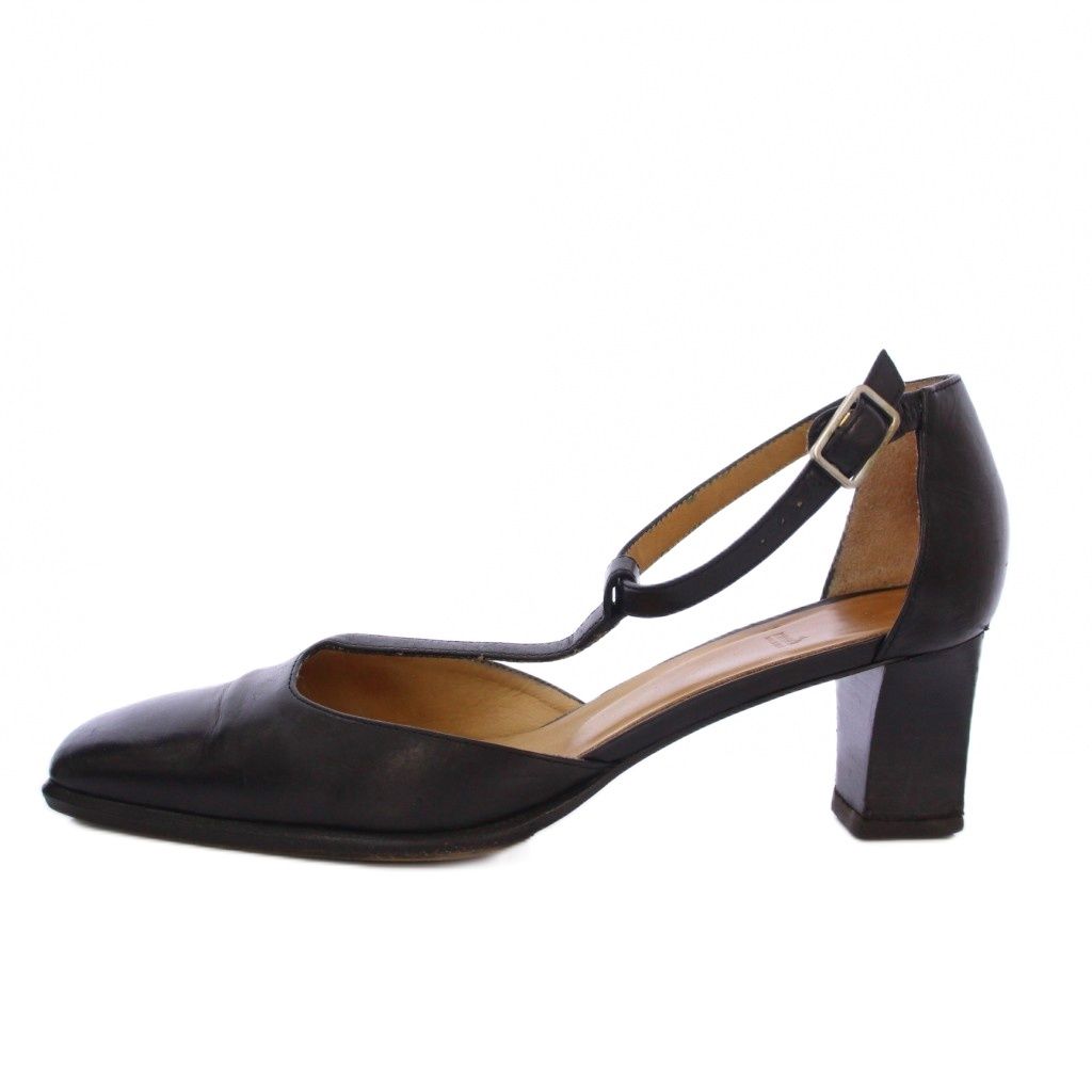 ヒロフ HIROFU パンプス スクエアトゥ ストラップ レザー 24 ブラック