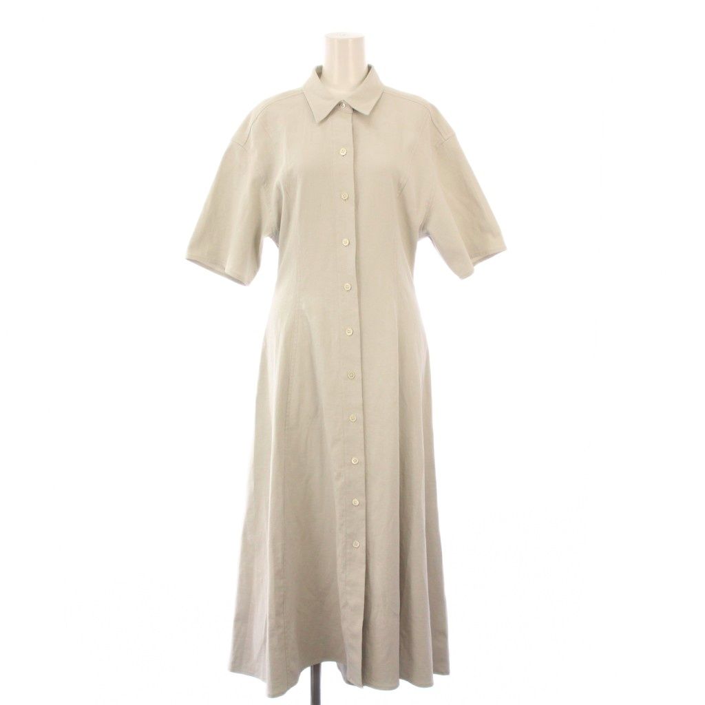 セオリー Theory 23SS STRETCH OXFORD ELASTIC BK DR ストレッチオックスフォードエラスティックBK DR フレアワンピース マキシ ロング 半袖 レギュラーカラー 麻 リネン混 S グレー 10-3105715 /BB