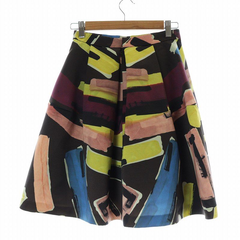 エムズグレイシー M'S GRACY プリーツスカート フレア ひざ丈 総柄 36