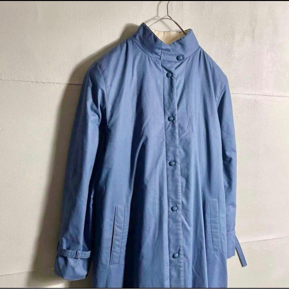 ヨーロッパ 80s 90s ロングコート ステンカラーコート ヴィンテージ 青