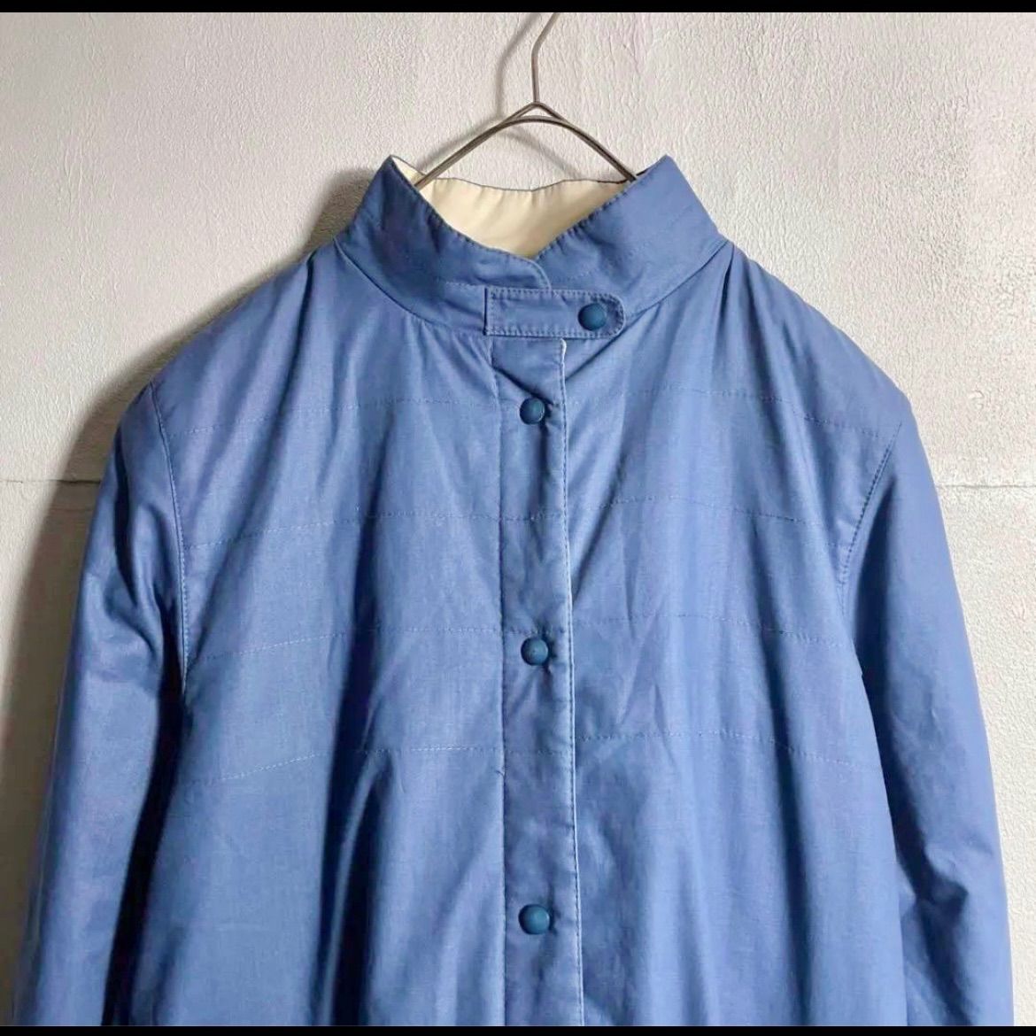 ヨーロッパ 80s 90s ロングコート ステンカラーコート ヴィンテージ 青