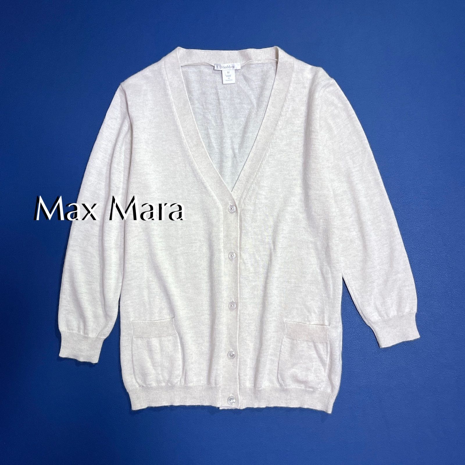 ck 84 a Max Mara カシミヤ シルク 白タグ カーディガン 七部丈 ノー Vネック ハイゲージ セーター ニット マックスマーラ