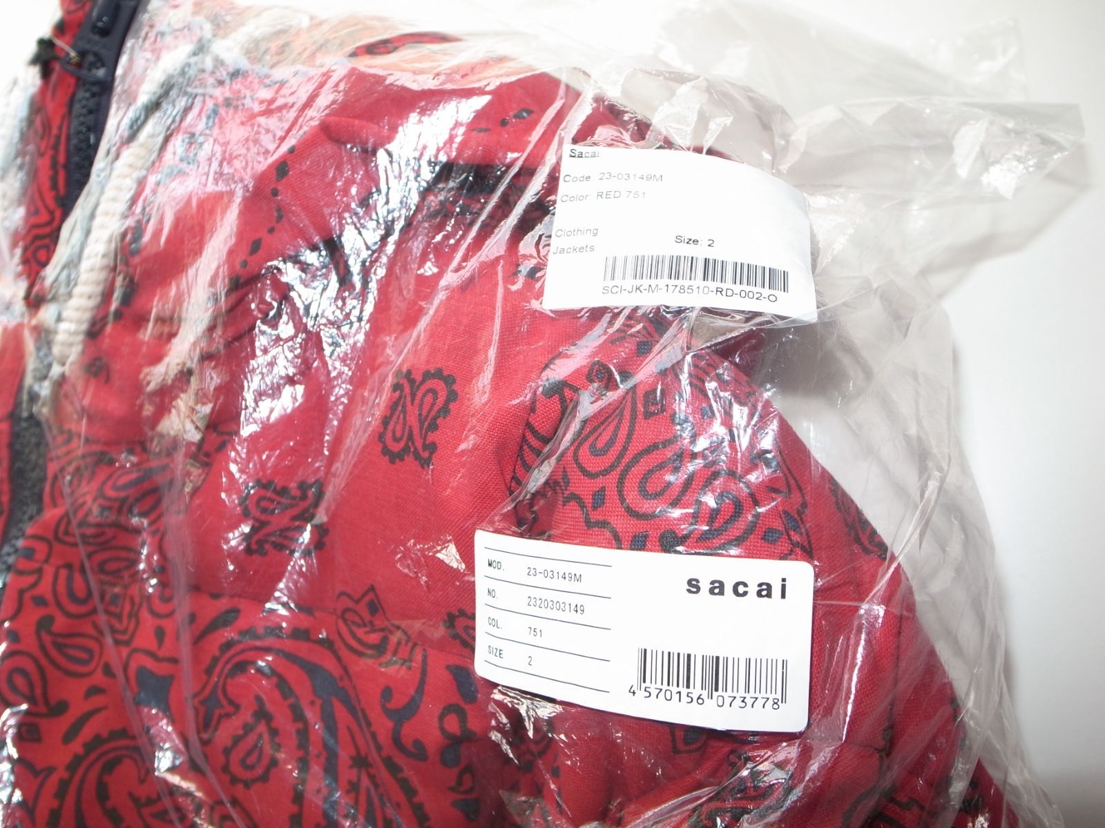 sacai bandama Padded Blouson バンダナ 中綿 パデッドジャケット red