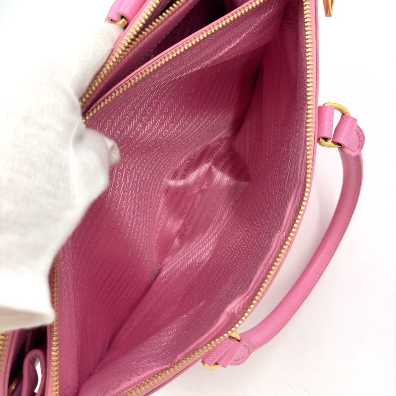 PRADA SAFFIANO LUX ガレリア サフィアーノレザー ピンク ハンドバッグ