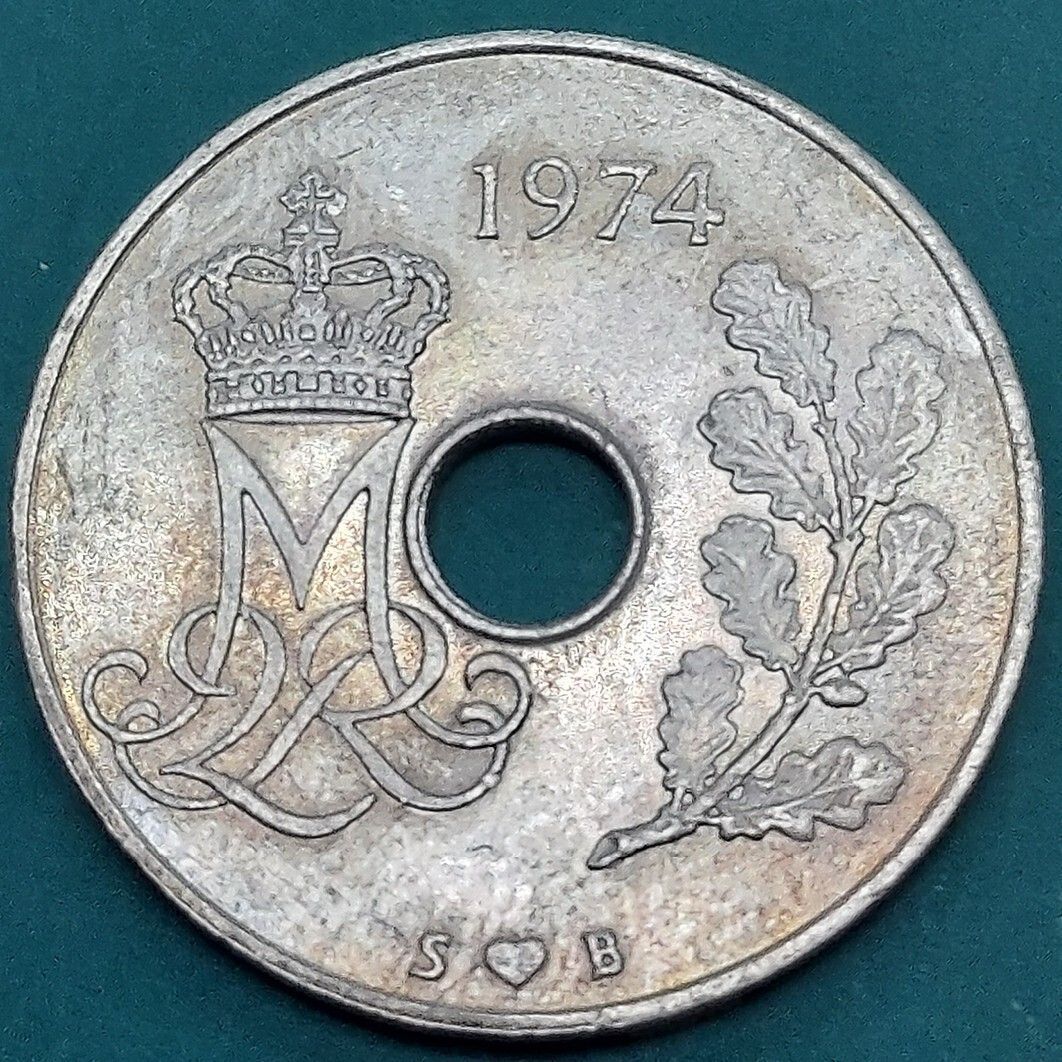 デンマーク 25オーレ硬貨 1974年 2008年10月1日から流通停止コイン