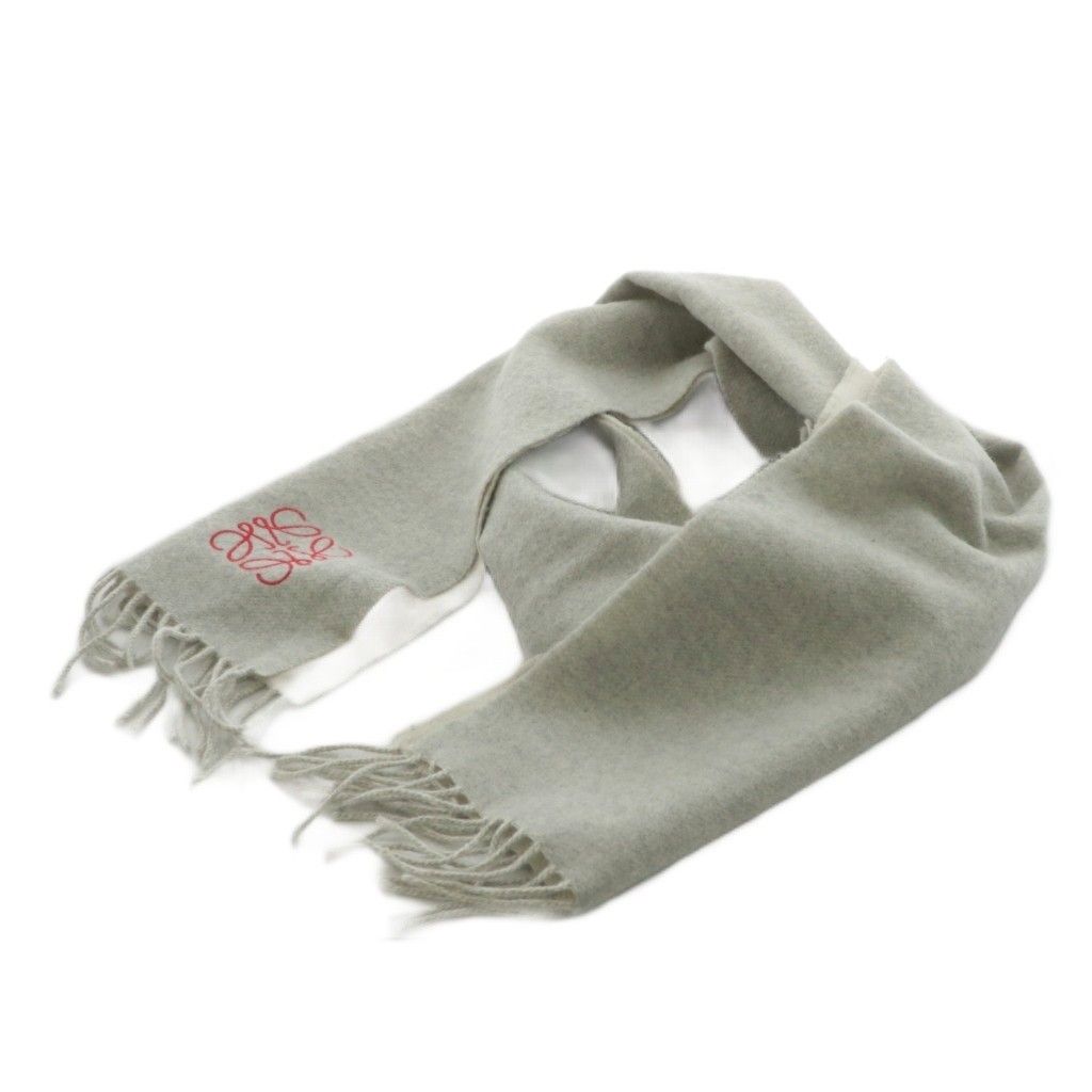 ロエベ LOEWE アナグラム マフラー フリンジ ロゴ 刺繍 グレー /AN21