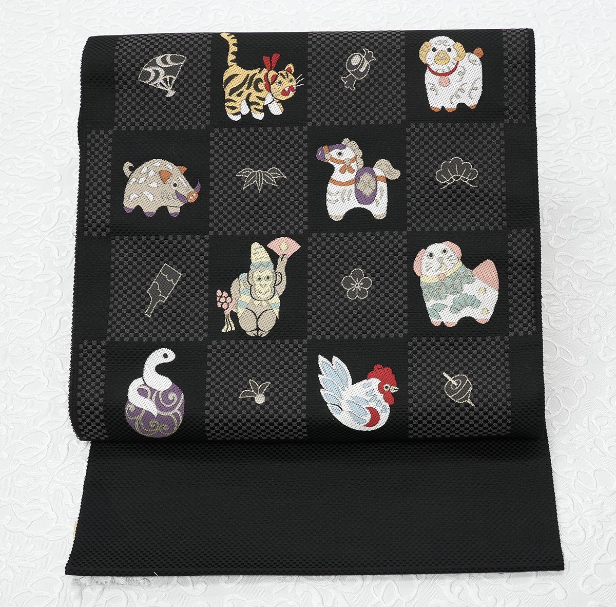 新品未仕立 西陣織 九寸 名古屋帯 十二支 干支 巳年 黒地 仕立代込み