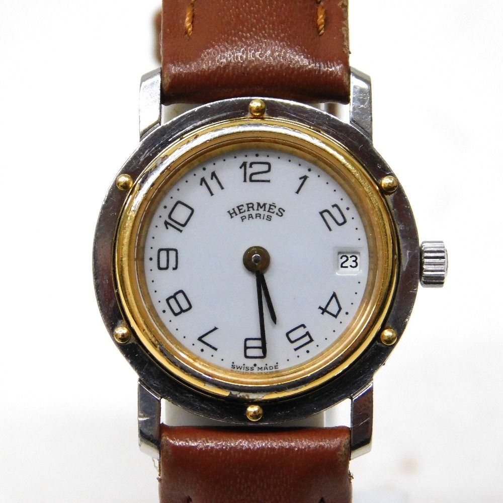 Hn611411 腕時計 エルメス クリッパー レディース クォーツ 社外革