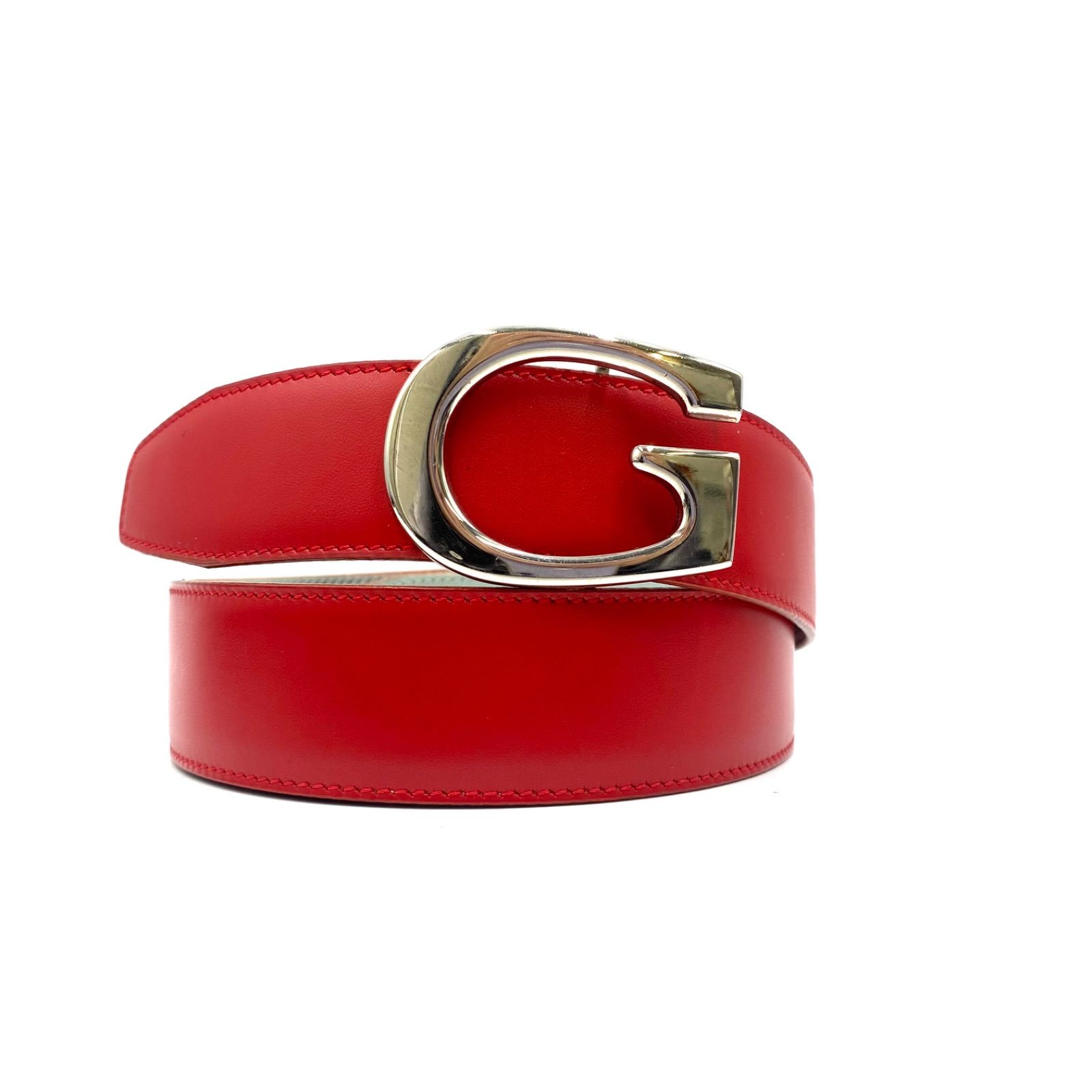 GUCCI グッチ ベルト ウエスト ロゴバックル レザー レッド シルバ