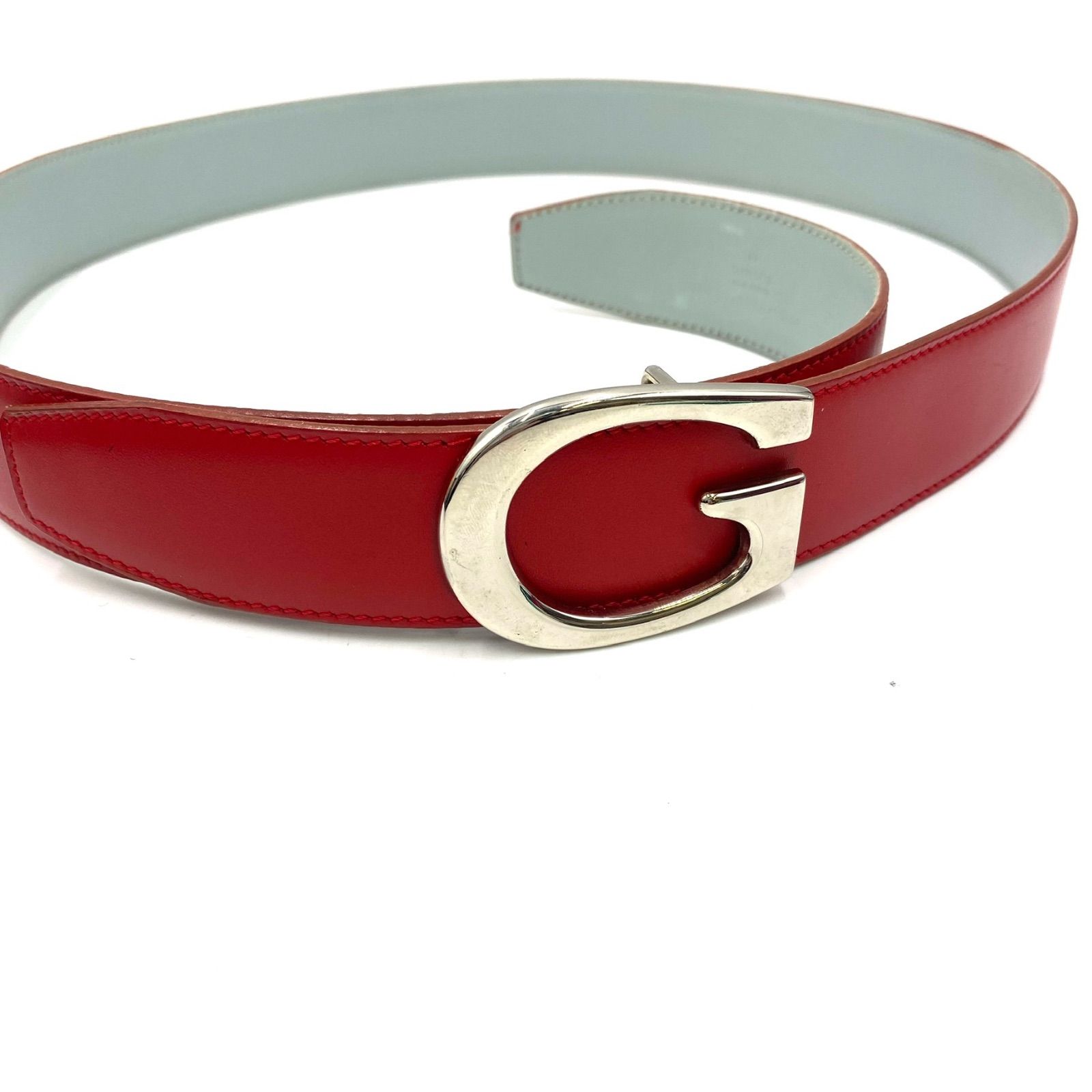 GUCCI グッチ ベルト ウエスト ロゴバックル レザー レッド シルバ