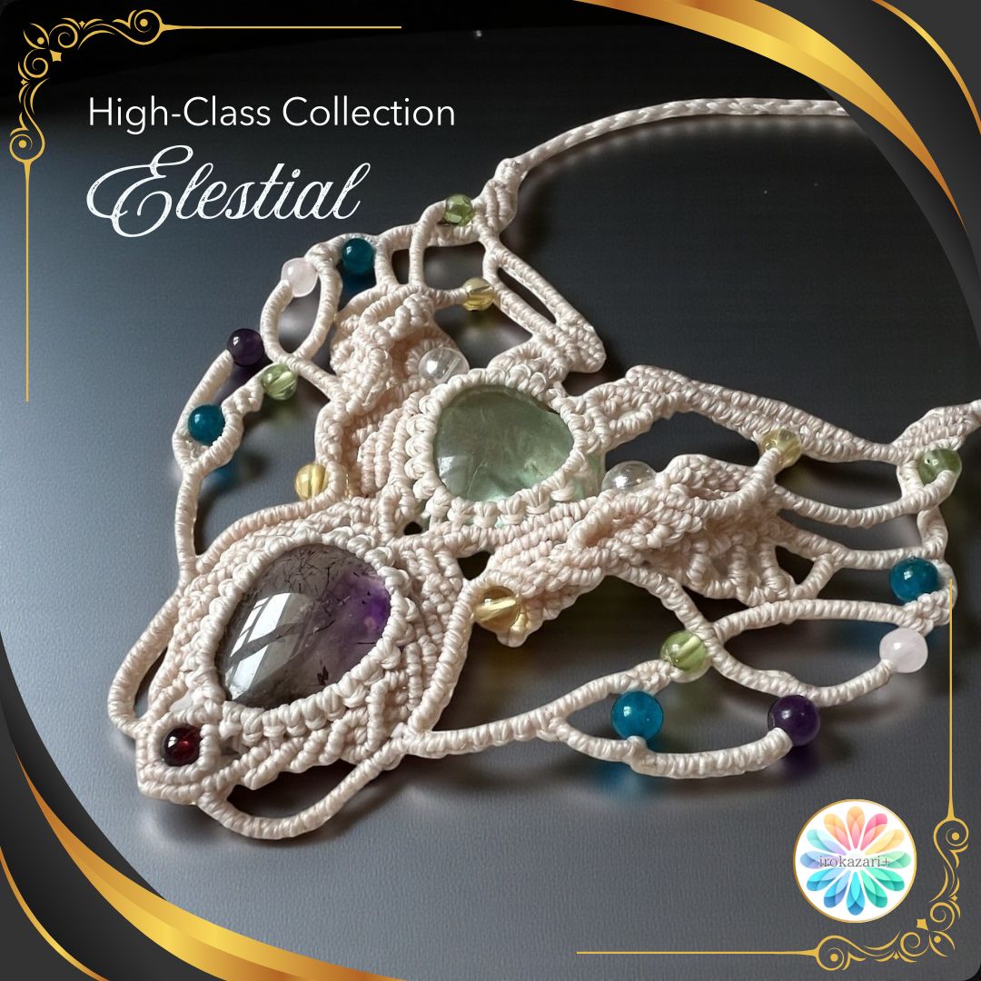 天使の翼が舞う神秘のネックレス – アメジストエレスチャル × グリーンフローライト【送料無料】[P-123N]