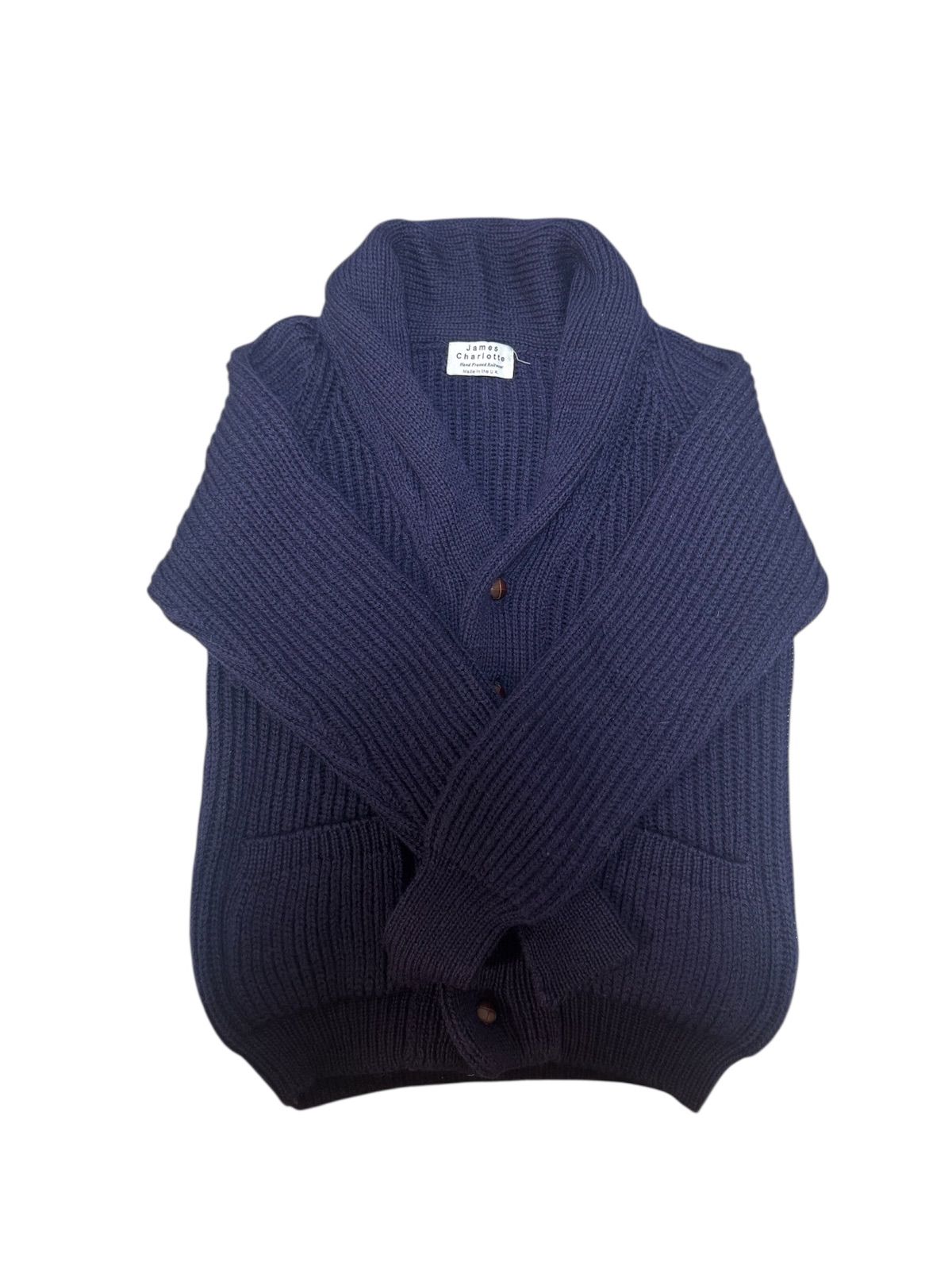 英国製 James Charlotte 肉厚ニット ショールカーディガン ネイビー
