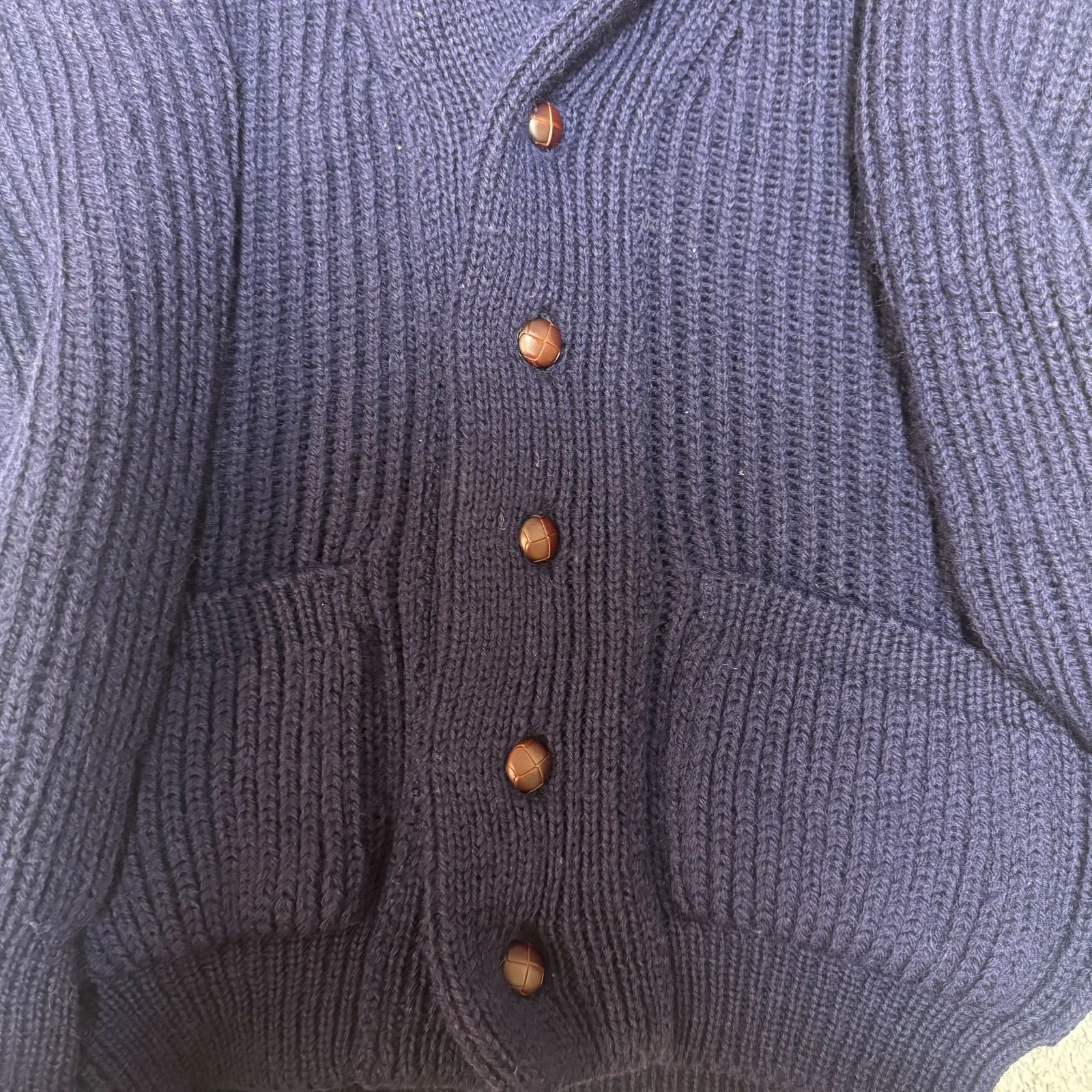 英国製 James Charlotte 肉厚ニット ショールカーディガン ネイビー