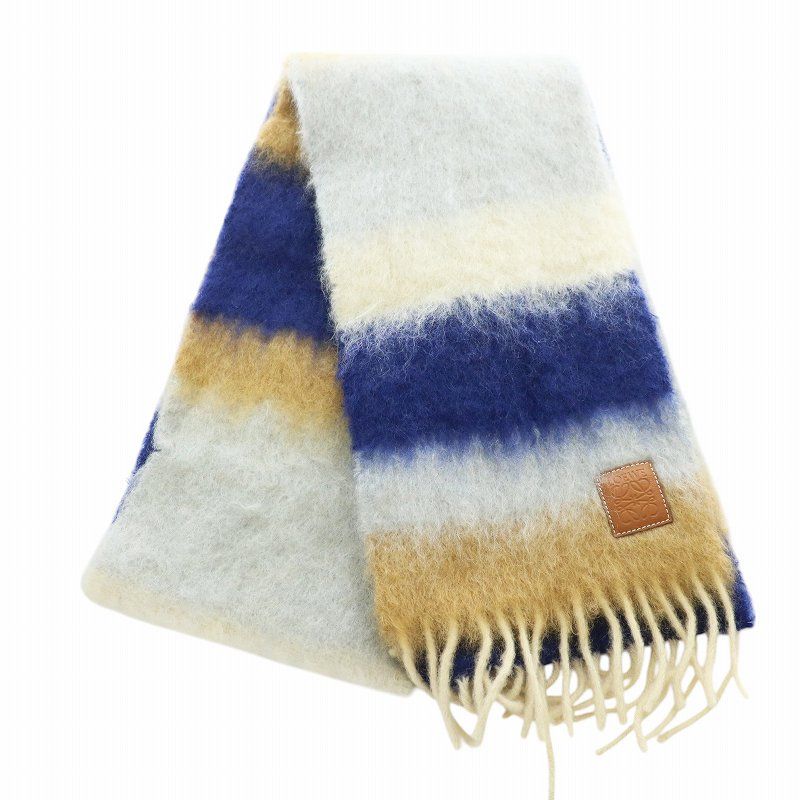 ロエベ LOEWE STRIPE MOH ストライプ モヘア ウール マフラー ストール