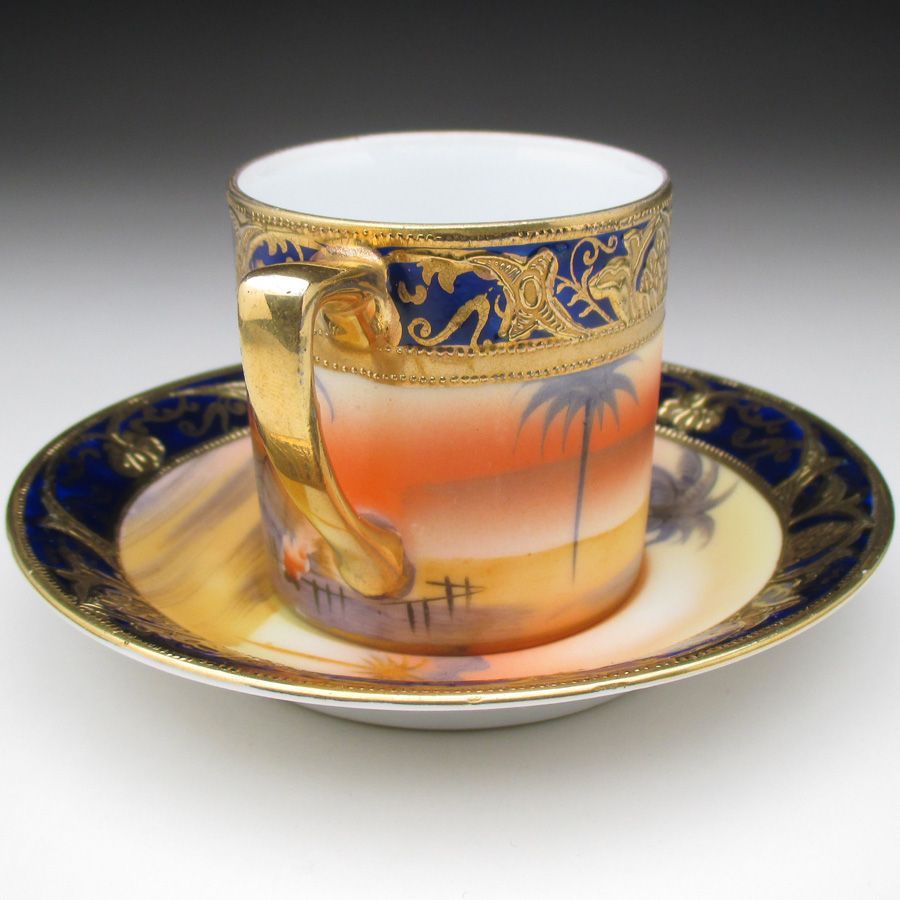 オールドノリタケ コバルト金盛り砂漠風景絵 カップ＆ソーサー (c