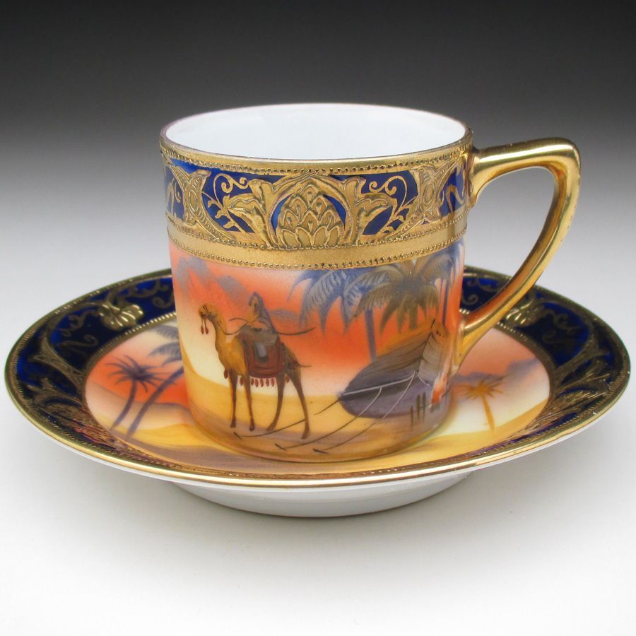 オールドノリタケ コバルト金盛り砂漠風景絵 カップ＆ソーサー (c