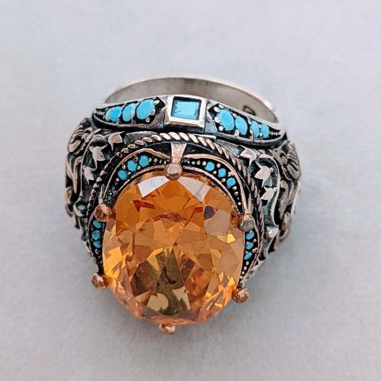 NEWトルコ製 ハンドメイド メンズリング シルバー925 (シトリン) NEW