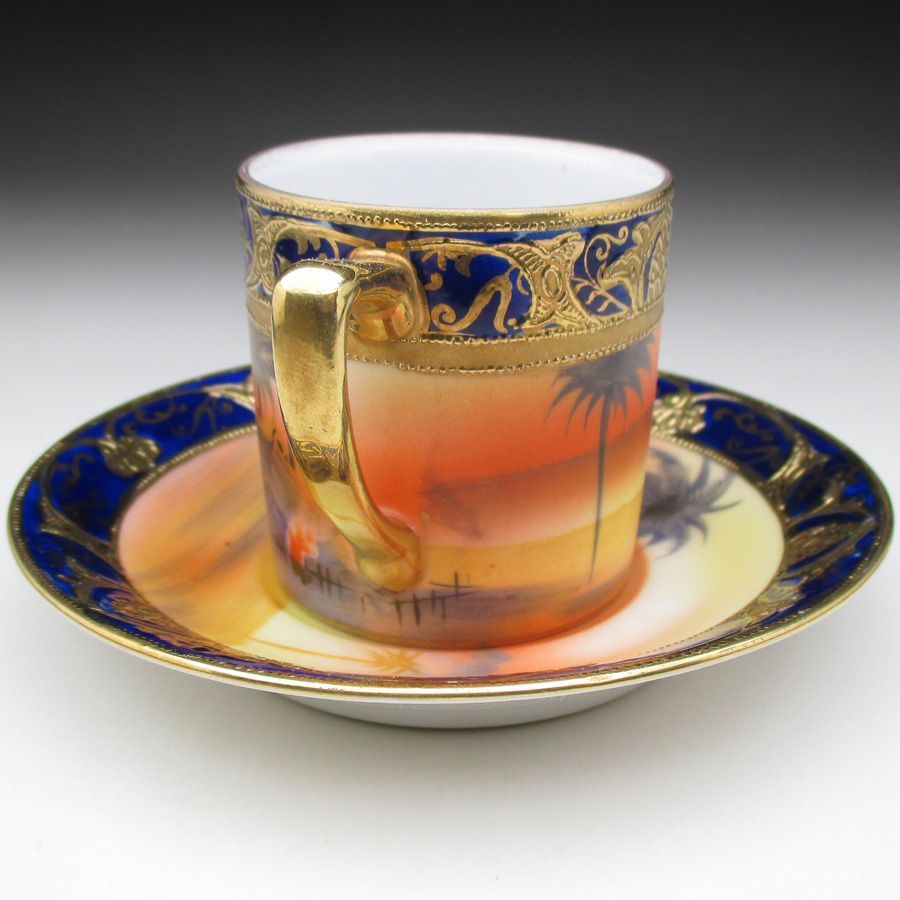 オールドノリタケ コバルト金盛り砂漠風景絵 カップ＆ソーサー (d