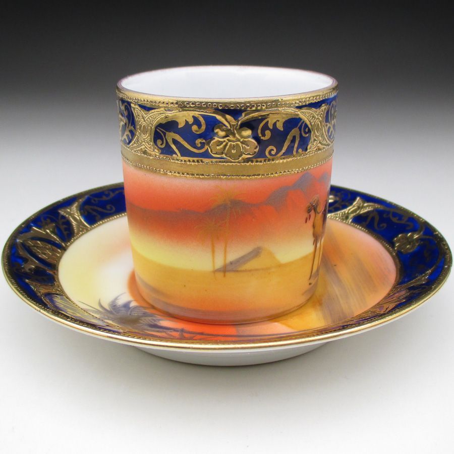 オールドノリタケ 金盛り 風景画 クリーマー オールドノリタケ コバルト金盛り砂漠風景絵 カップ＆ソーサー (d