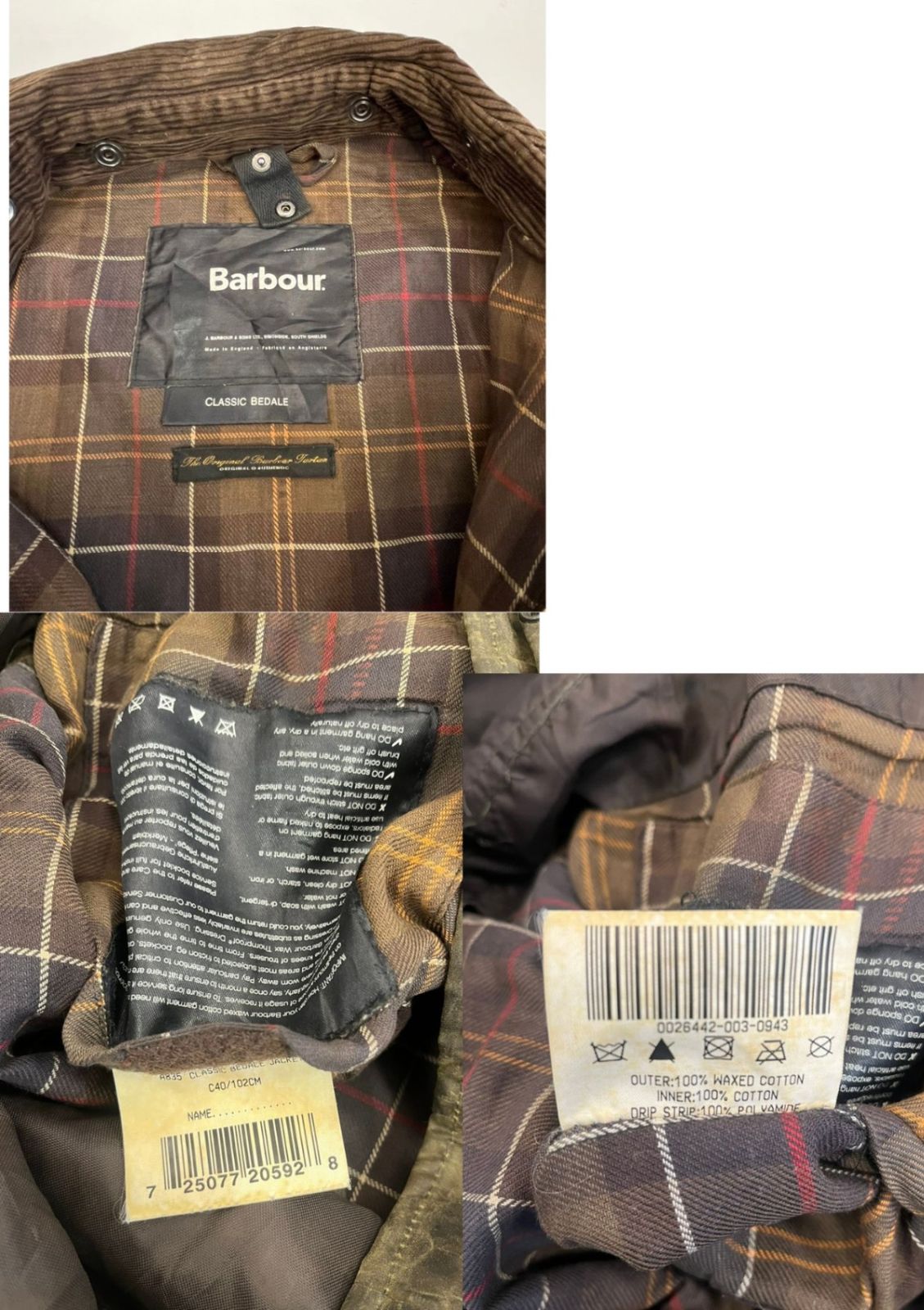 Barbour　BEDALE　C40　オイルドジャケット　ダメージあり Barbour BEDALE C40 オイルドジャケット ダメージあり 古着通販】91年