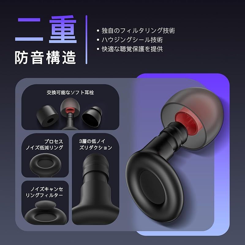 迅速発送】耳栓 睡眠用 2ペア【睡眠の専門家が推奨】遮音 快眠 安眠