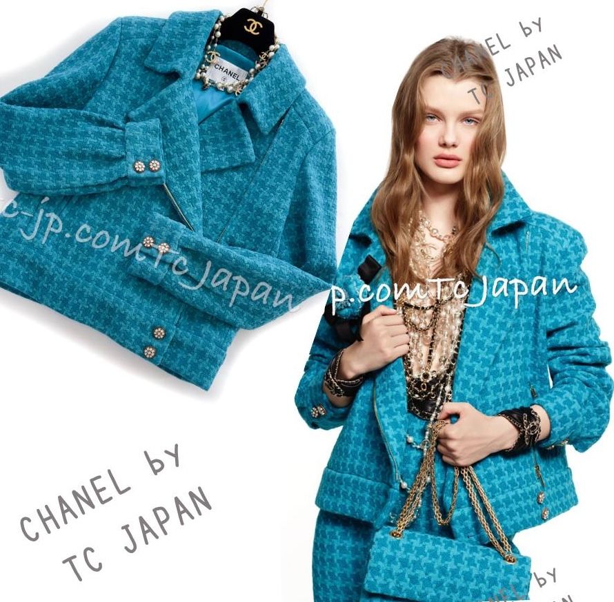53万 新品 シャネル CHANEL ブルー・ライダース ツイード・ジャケット シャネル ジャケット CHANEL ブルー ライダース ウール ツイード 秋冬