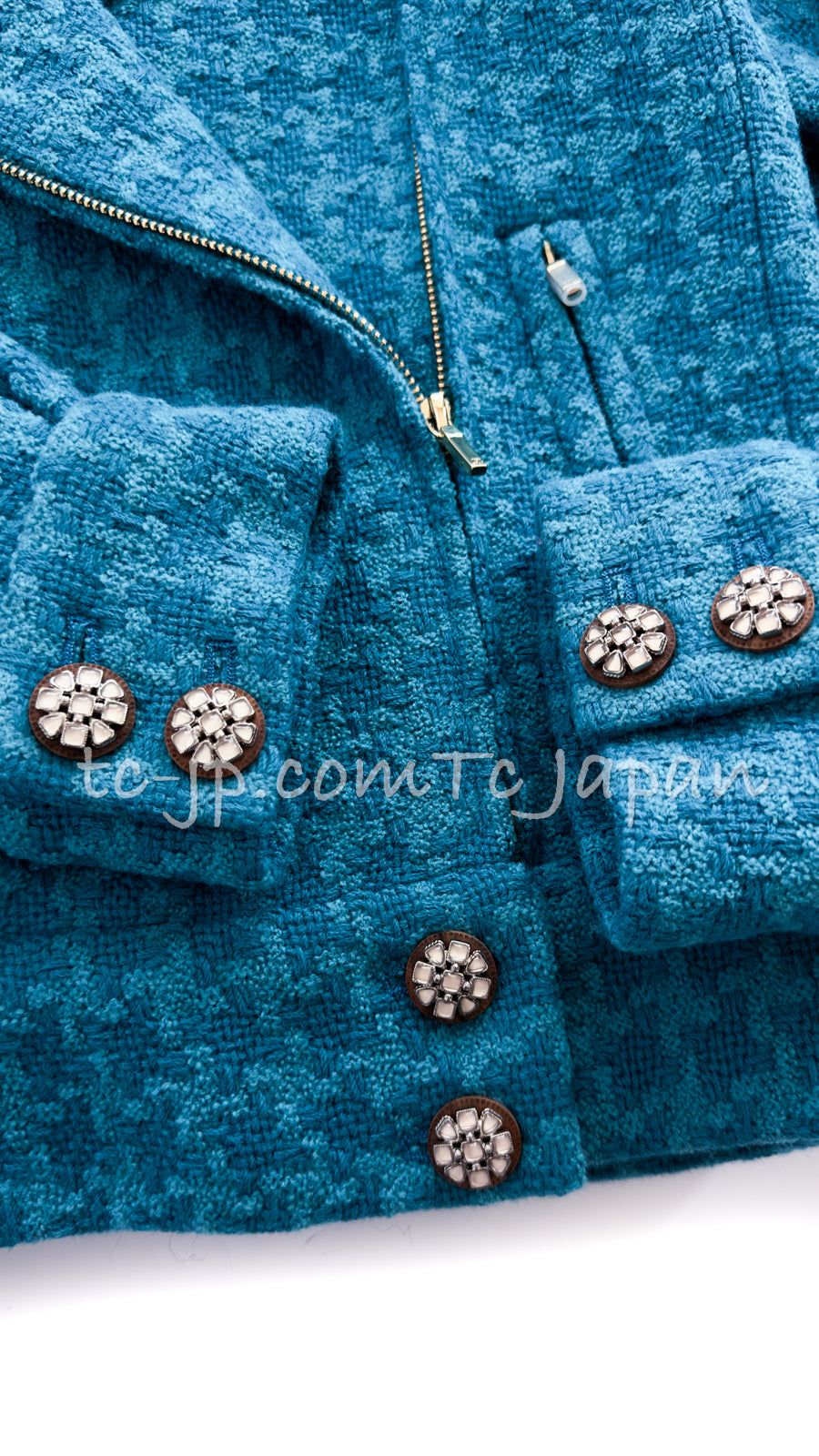 53万 新品 シャネル CHANEL ブルー・ライダース ツイード・ジャケット シャネル ジャケット CHANEL ブルー ライダース ウール ツイード 秋冬