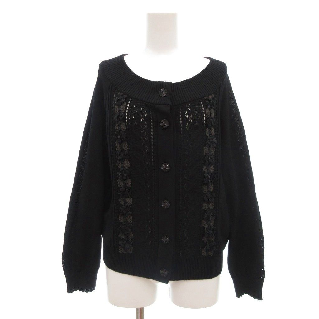ユキトリイ YUKI TORII カーディガン ニット レース装飾 40 黒