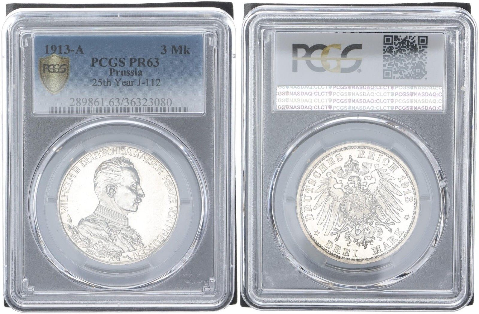1913年 ヴィルヘルム2世統治記念 3マルク PCGS PR63 プルーフ - メルカリ