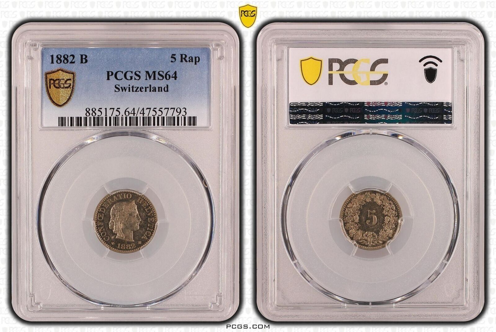 スイス 5 ラッペン 1882 B PCGS MS64 - メルカリ