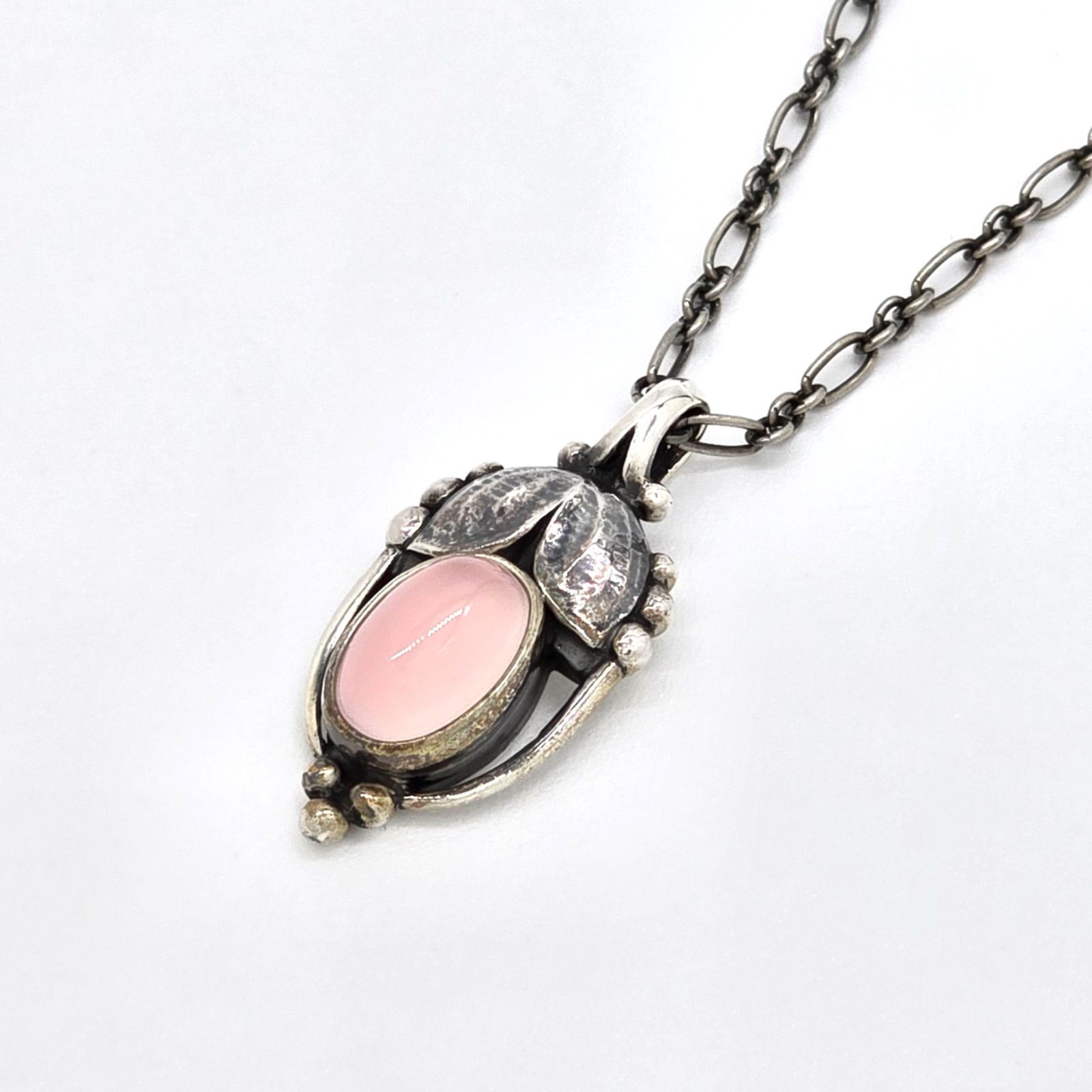 美品 ジョージジェンセン 2003 ローズクォーツ イヤーペンダント ネックレス GEORG JENSEN ジョージ・ジェンセン 2003 イヤー ペンダント