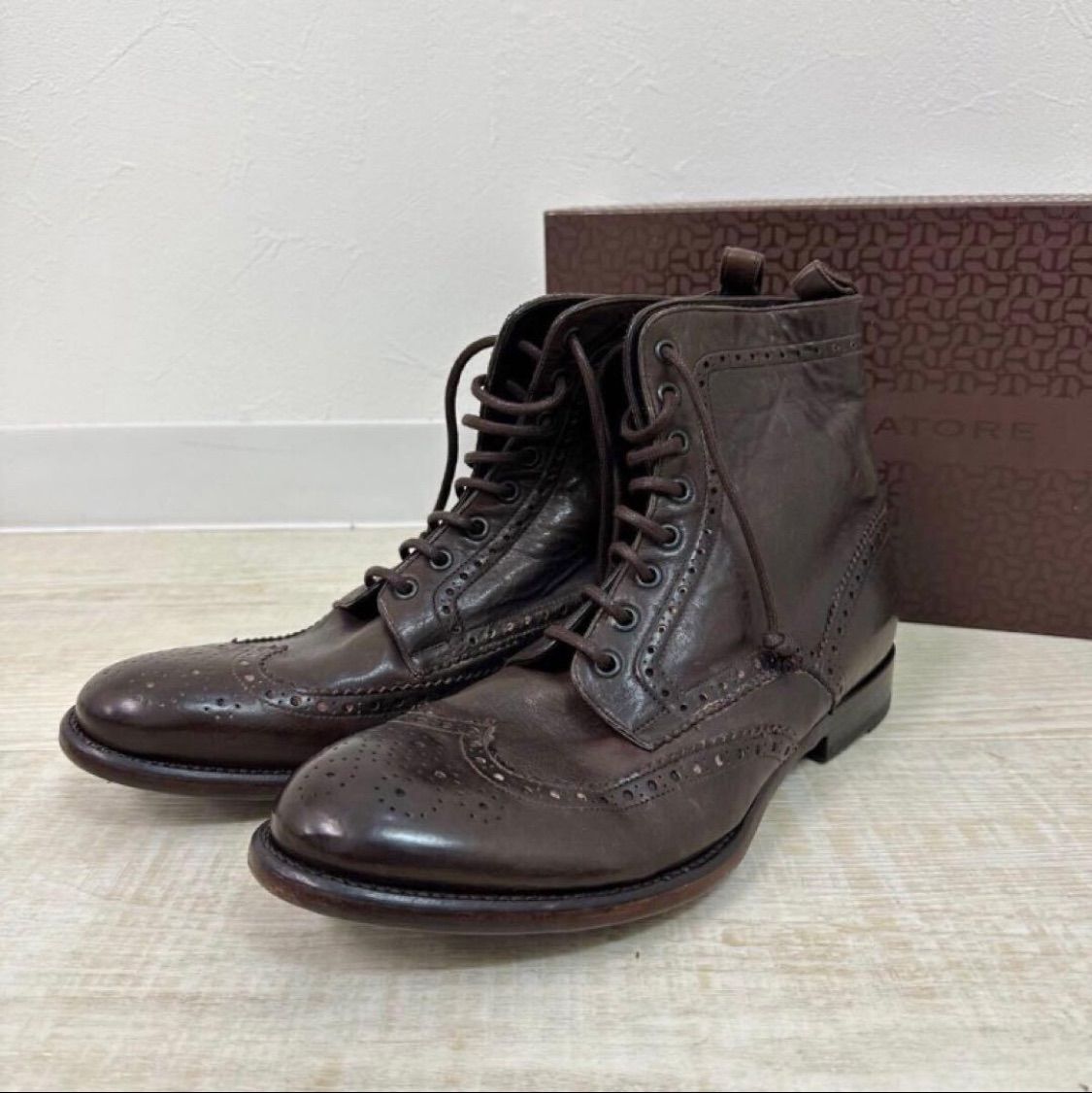 良品 TAGLIATORE タリアトーレ ウイングチップ ブーツ レースアップ BOB ボブ MADE IN ITALY イタリア製 こげ茶 系 サイズ 42 611