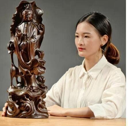 人気新品☆仏教美術 精密細工 木彫り 黒檀木 観音菩薩像 仏像 置物 高