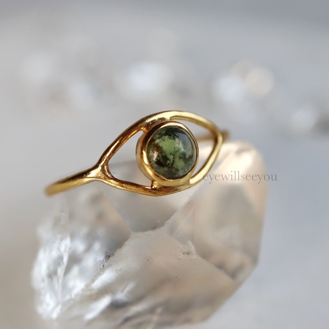 12号目安)eye ring tourmaline cabochonグリーン系