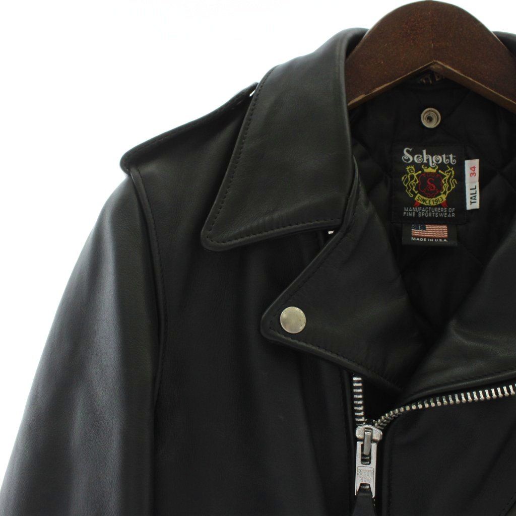 Schott ブラックレザージャケット TALL 34