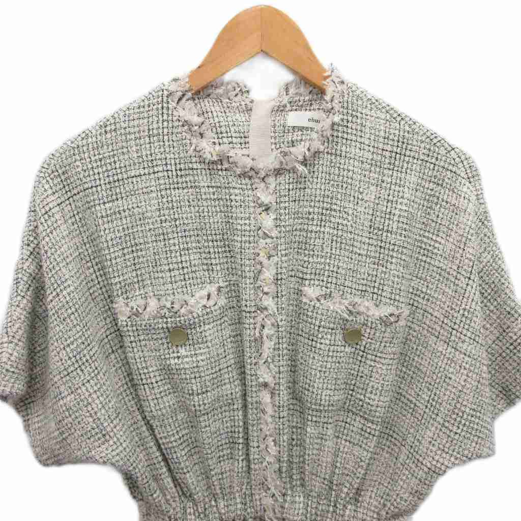 エブール ebure 美品 24AW フリンジツィード ワンピース 半袖 マキシ