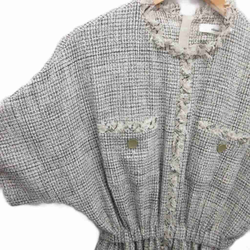 エブール ebure 美品 24AW フリンジツィード ワンピース 半袖 マキシ